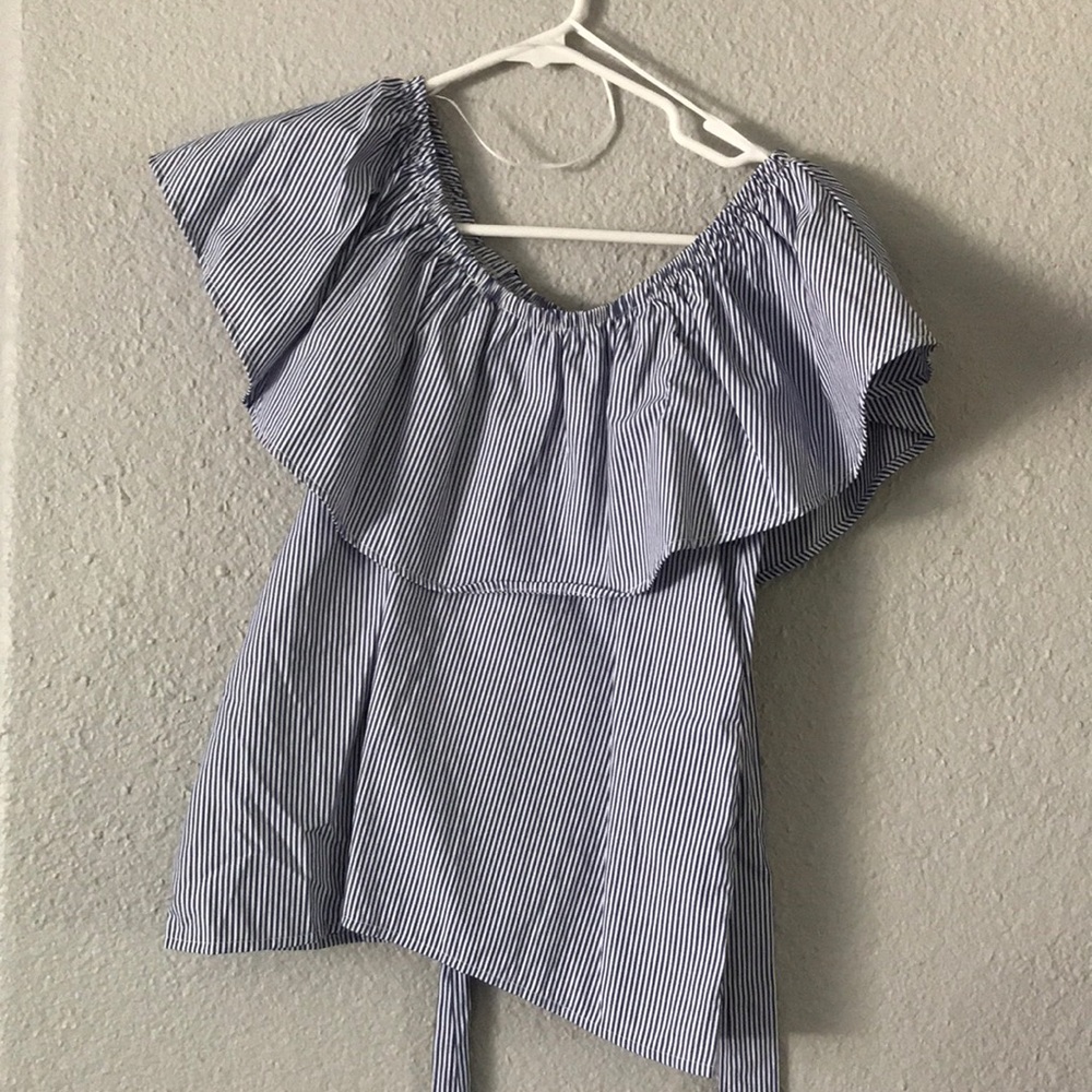 off the shoulder with tie around neck blouse